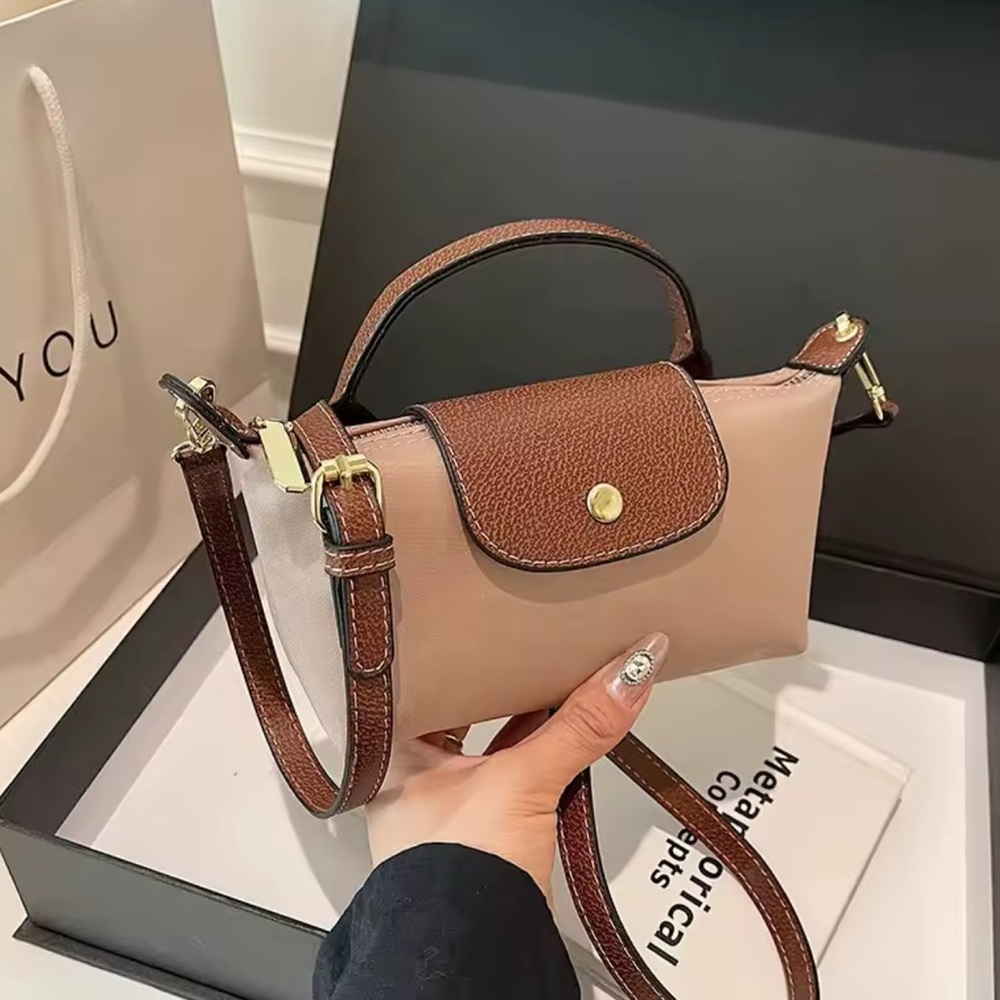 Mini Pouch With Handle Canvas Light Cream and Brown